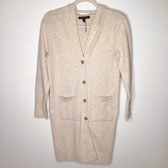 Banana Republic Factory Sweaters - Banana Republic Factory Front Button Hoodie Duster Cardigan Cream Size XXS